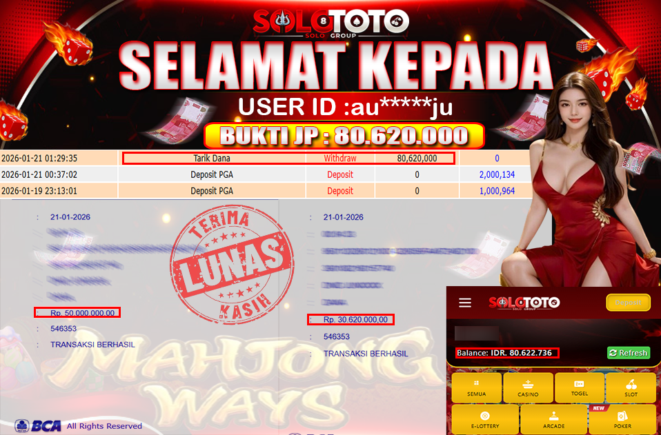 Bukti Jackpot Lunas SOLOTOTO