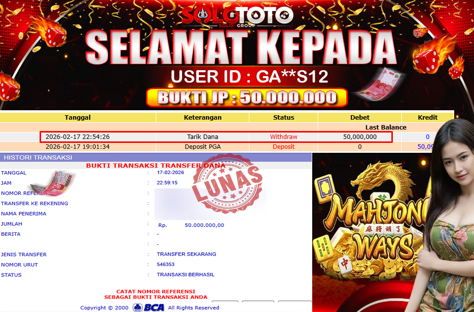 Bukti Jackpot Lunas SOLOTOTO