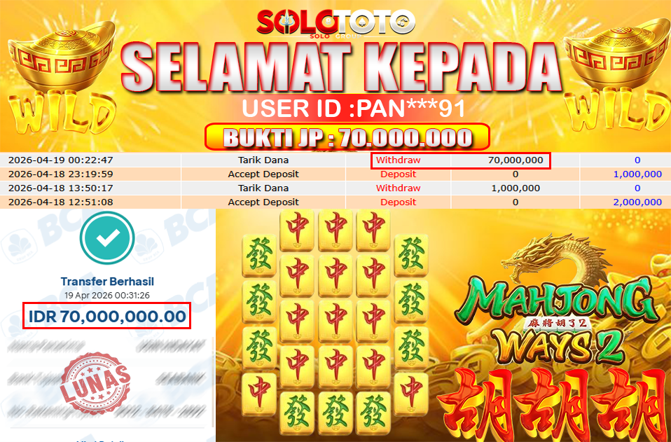 Bukti Jackpot Lunas SOLOTOTO